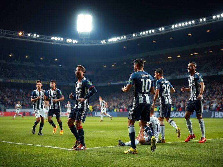 A vibrant stadium atmosphere with Atalanta's blue-and-black striped jerseys and Juventus' black-and-white stripes clashing on