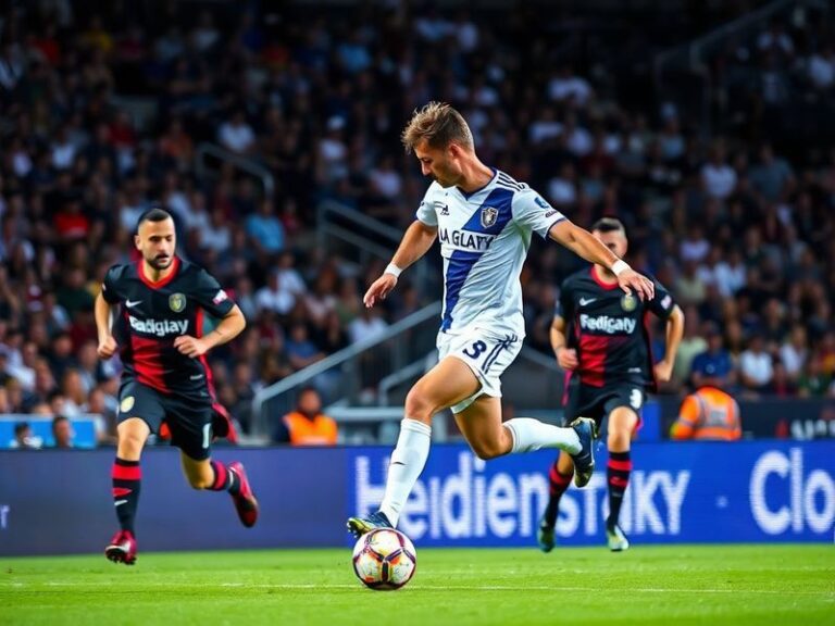 A dynamic mid-match shot at Dignity Health Sports Park showing LA Galaxy’s Victor Vazquez scoring a goal, with Austin FC’s go