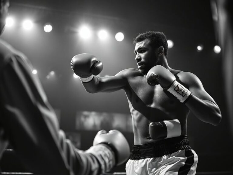 A dynamic action shot of David Haye mid-fight, wearing his signature red trunks, with a focused expression and gloves raised.