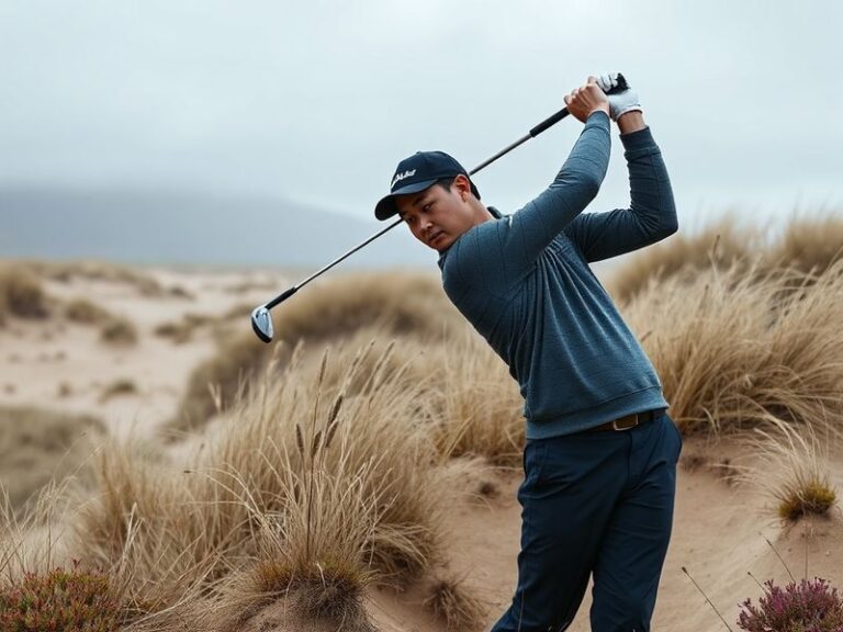 A professional headshot of Haotong Li in a modern office setting, with holographic AI data visualizations and city skyline pr