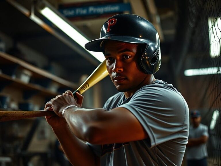 A dynamic action shot of Oneil Cruz in a Pittsburgh Pirates uniform, mid-swing with a powerful follow-through, showcasing his