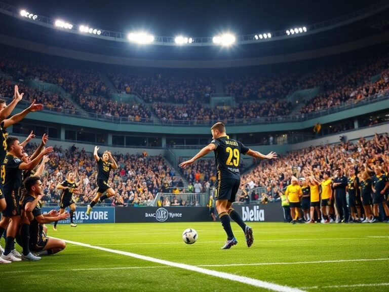 A split-image visual showing LAFC's modern, high-energy match atmosphere at BMO Stadium on one side, with Portland Timbers' p