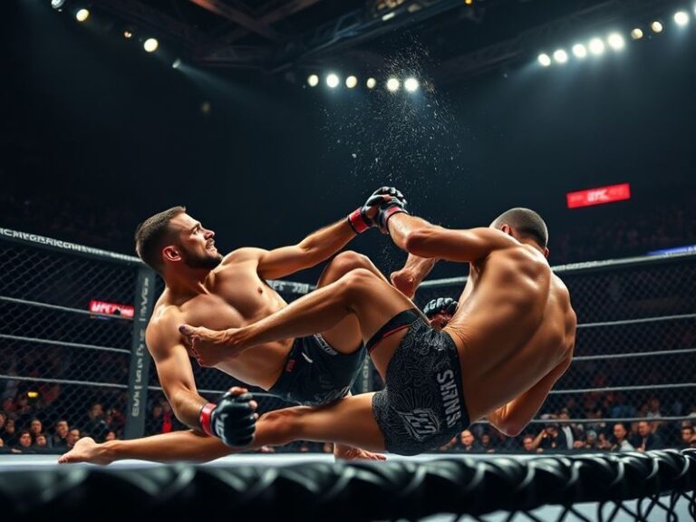 A vibrant shot of the Maracanãzinho Arena in Rio de Janeiro during UFC 327, capturing the electrifying atmosphere with a dive