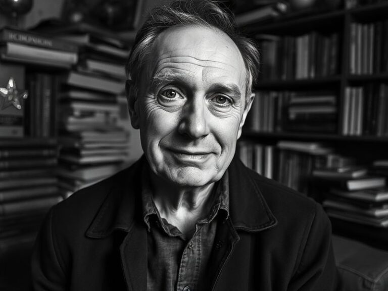 A focused portrait of Ilya Protas in a modern office or esports arena, surrounded by holographic strategy diagrams and data v