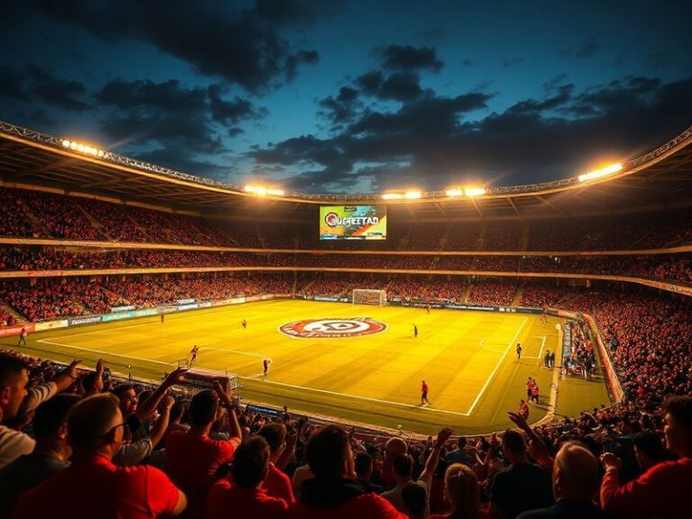 A vibrant match scene at Estadio Corregidora with players in red and black (Querétaro) and green and white (Necaxa) jerseys b