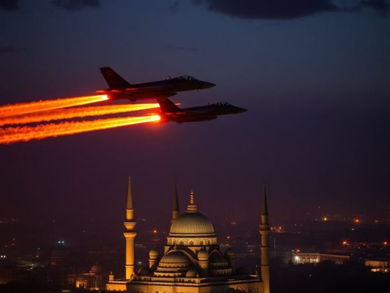 A split-image composition showing an Israeli flag on one side and an Iranian flag on the other, with a faint outline of a nuc