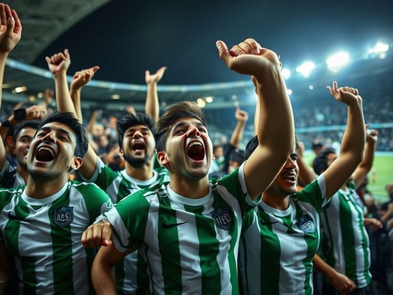A vibrant stadium atmosphere with Pachuca's blue-and-white colors clashing against Santos Laguna's green-and-white. The stand
