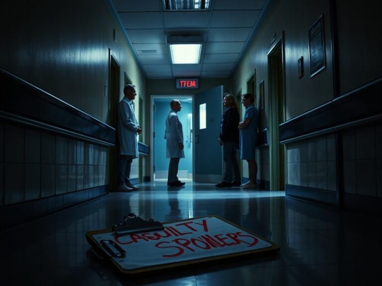 A split-screen image showing a shocked TV viewer on one side and a social media feed full of spoilers on the other, symbolizi