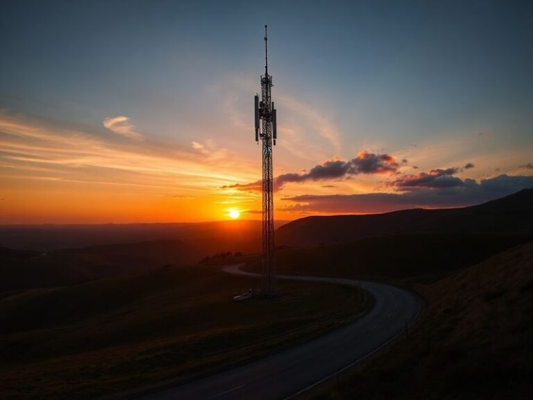 A split-screen image showing Vodafone’s London headquarters on one side and a rural African village using mobile money on the