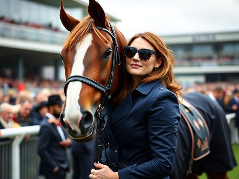 A split-screen image showing Coleen Rooney mid-tweet on her phone, with the Grand National race blurred in the background. Th