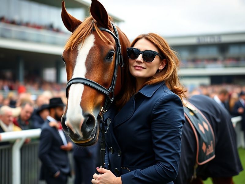 A split-screen image showing Coleen Rooney mid-tweet on her phone, with the Grand National race blurred in the background. Th