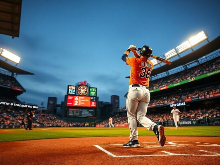 A split-screen image showing Yordan Alvarez of the Astros swinging at a pitch and Julio Rodríguez of the Mariners running the