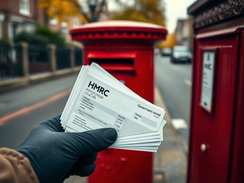 A close-up of a cheque from HMRC lying on a wooden desk, with a smartphone displaying a digital payment notification in the b