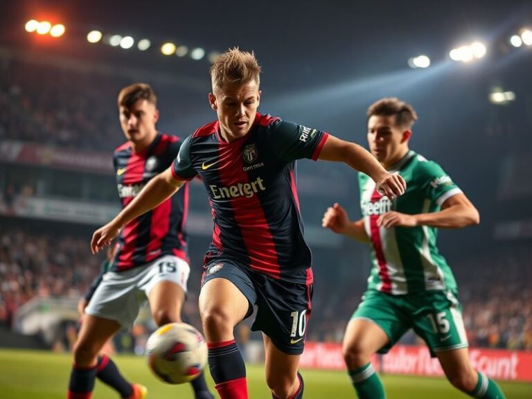 A dramatic shot of Genoa's Stadio Luigi Ferraris with players in action, showcasing the intensity of Serie A football. The st