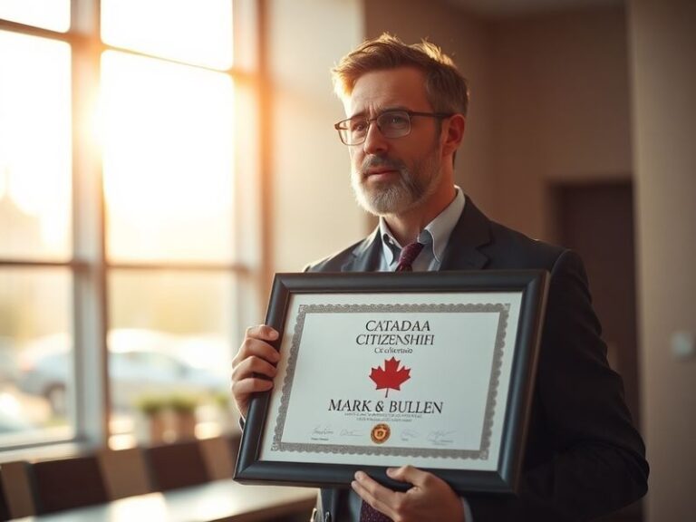 A professional portrait of Mark Bullen in a modern office setting, surrounded by books and digital devices, with subtle Union