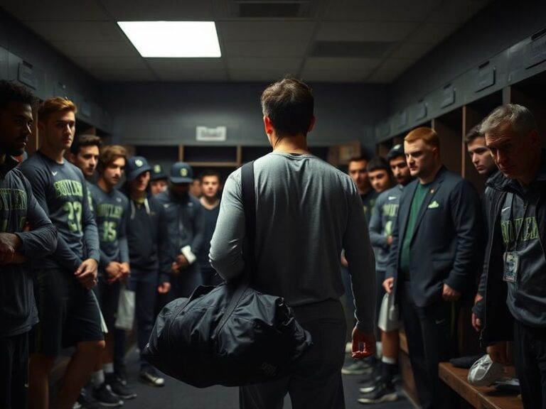 A mid-game action shot of Connor McCaffery in Butler’s blue and white uniform, mid-jump shot, with the arena blurred in the b