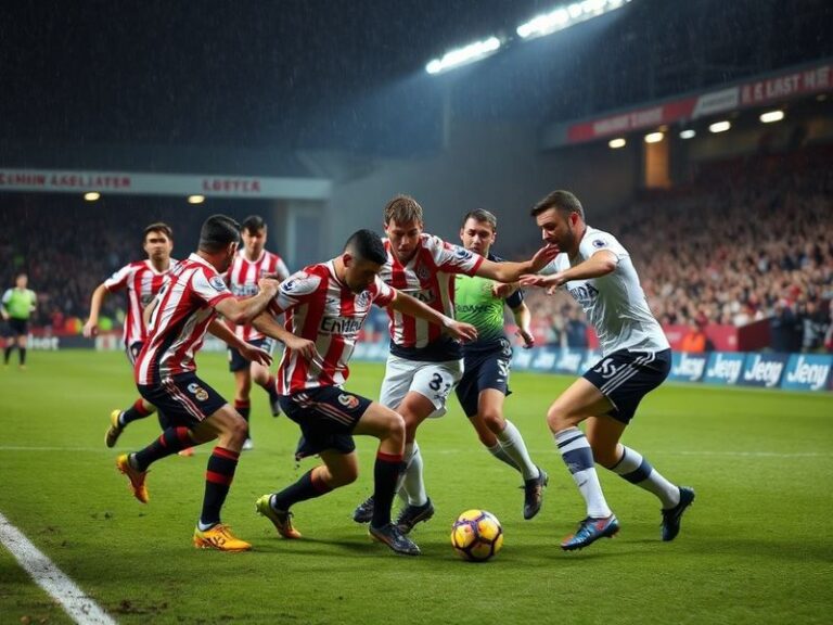A stadium atmosphere shot from Sunderland vs Tottenham FA Cup match, capturing the intensity on the field with players in act