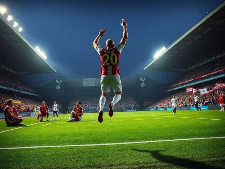 A vibrant shot of the Stadium of Light filled with Sunderland fans, with Tottenham players in dark jerseys visible on the pit