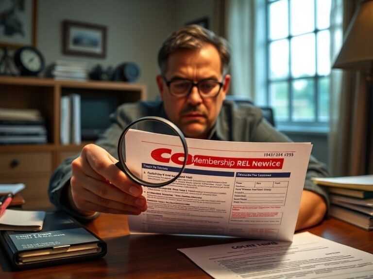 A gavel resting on top of a Costco membership card, with a blurred background showing a retail warehouse interior and legal d