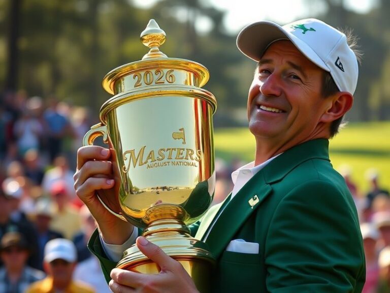 Aerial view of Augusta National Golf Club during the Masters Tournament, showcasing the iconic 13th hole and lush green fairw