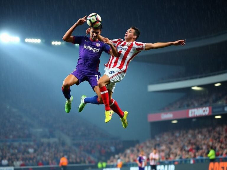 A dynamic shot of Toulouse FC and Lille OSC players in mid-action during the match, with one team in blue and the other in vi