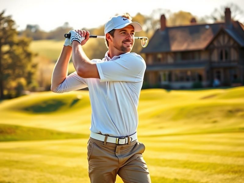 A vibrant photo of two young golfers on Henley Golf Club's lush, green course, with one mid-swing and the other watching clos