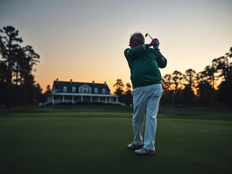 A black-and-white photo of Jack Nicklaus in his iconic green jacket, mid-swing on the 17th green at Augusta National in 1986,