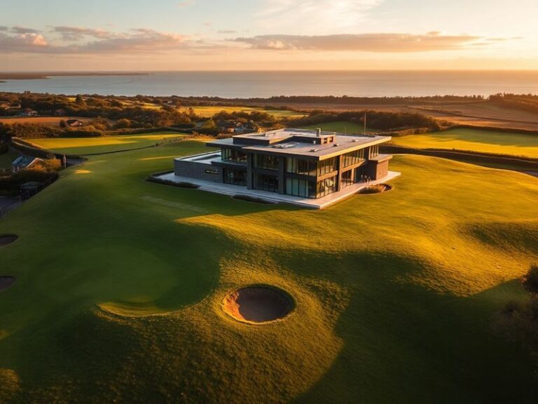 Aerial view of Rory McIlroy's modern luxury home nestled in the Blue Ridge Mountains, featuring expansive terraces, a resort-