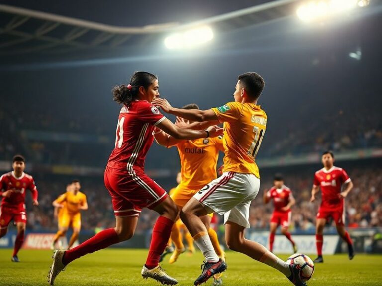 A vibrant matchday scene at Estadio Nemesio Díez featuring both teams in action, with Toluca in red and San Luis in blue and