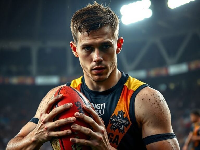 A dynamic studio portrait of Dominic Smith holding a palette knife, surrounded by large abstract paintings with warm ochre an