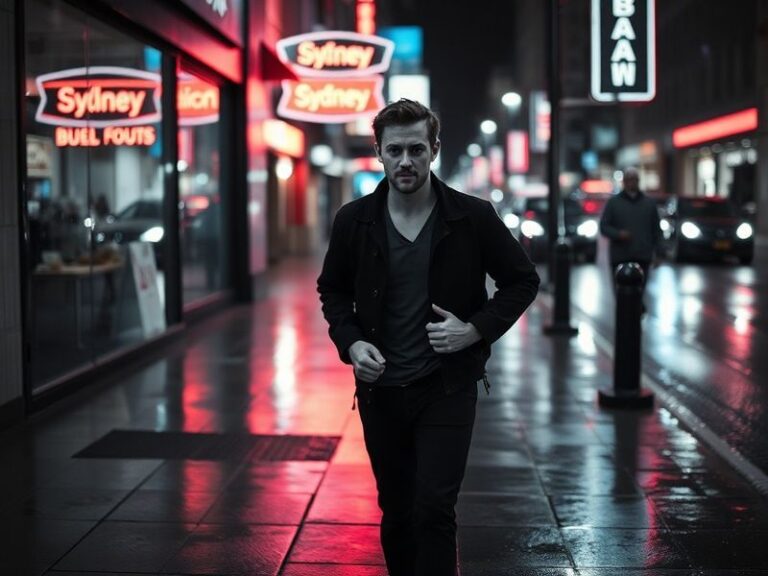 A dynamic split-screen image showing Lachlan Olbrich in a modern broadcast studio on one side and a live sports stadium on th