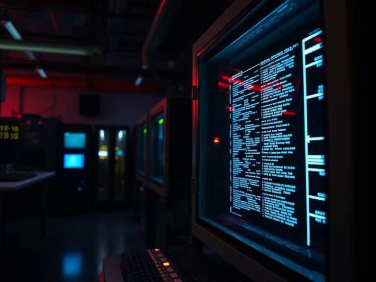 A moody, cinematic shot of Sonoya Mizuno as Dr. Naomi Watson, standing in a dimly lit room filled with vintage technology and