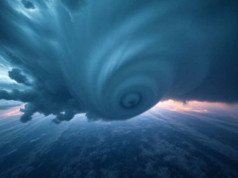 Aerial view of a coastal town in Taiwan after Super Typhoon Sinlaku, showing flooded streets, damaged buildings, and debris s