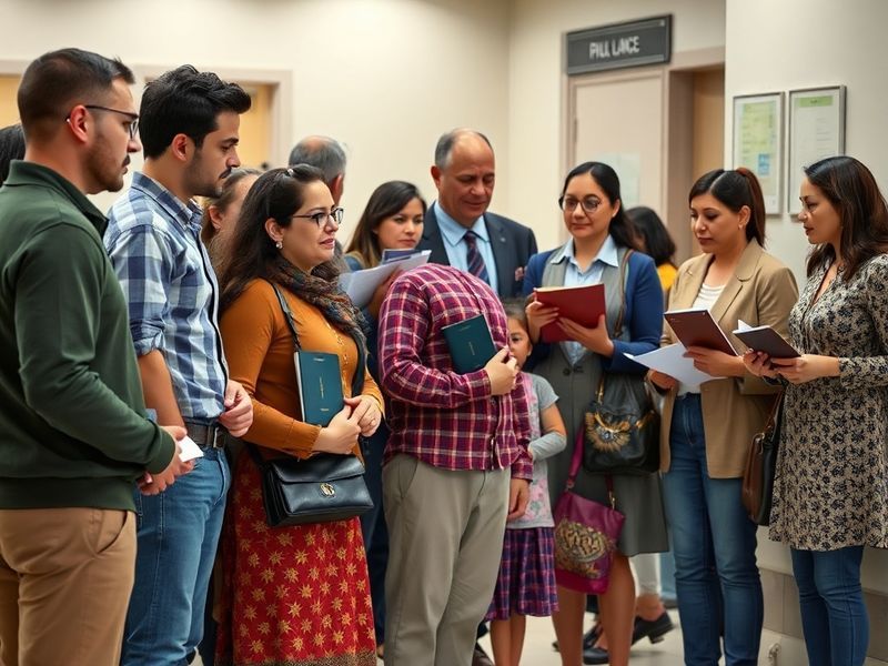 A split-image visual: on one side, a diverse group of people holding passports and voting ballots; on the other, a futuristic
