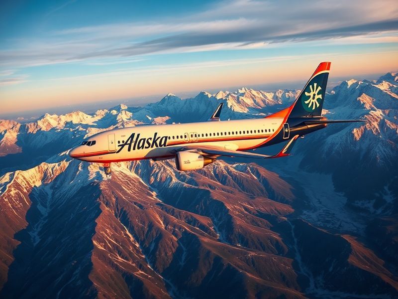 A Boeing 737 MAX aircraft operated by Alaska Airlines taking off from a misty Seattle-Tacoma International Airport runway, wi