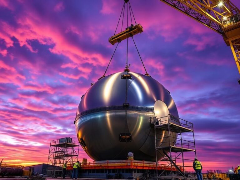 A sleek, futuristic rendering of a Rolls-Royce SMR unit integrated into a modern energy grid, with subtle industrial and gree