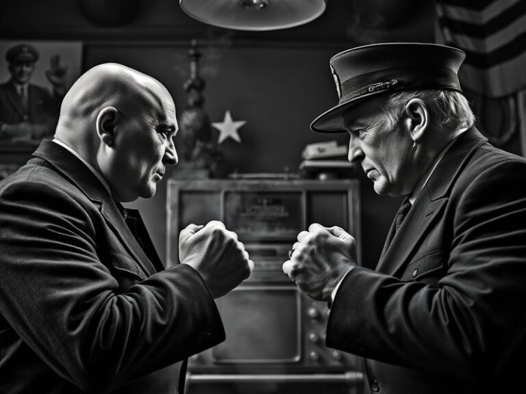 A vintage black-and-white photograph of the Berlin Wall with armed guards, barbed wire, and a watchtower. The scene captures