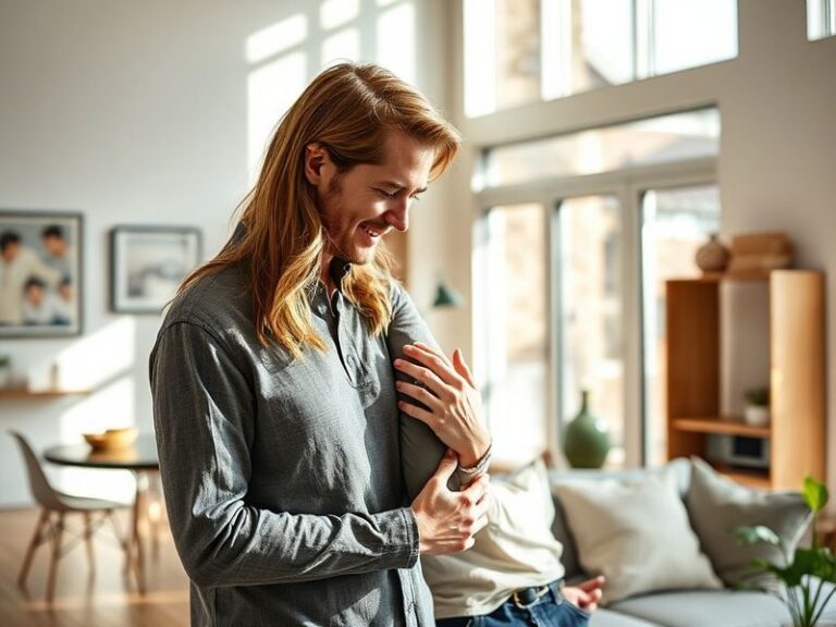Jennie Garth and Dave Abrams posing affectionately in their Encino home, surrounded by warm lighting, family photos, and a co