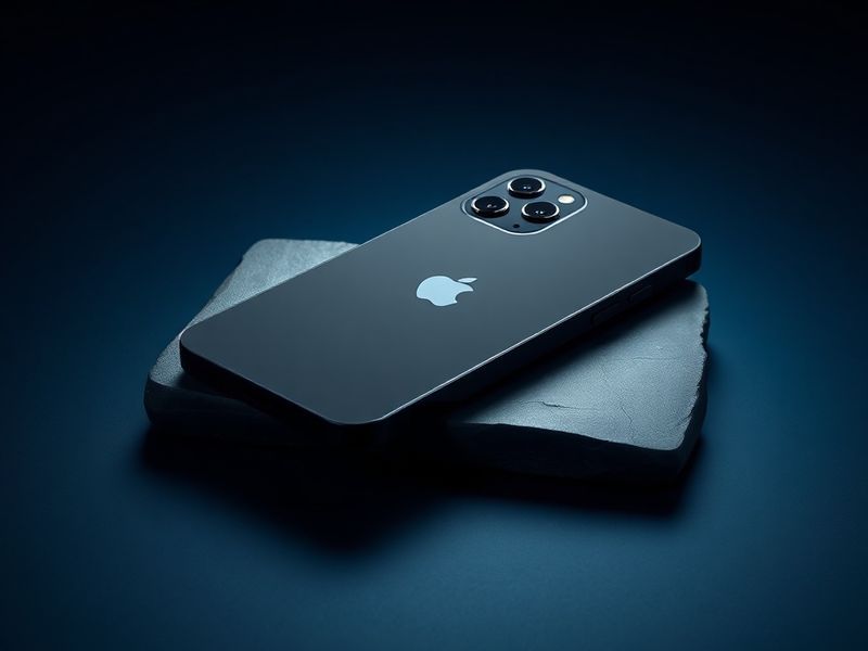A sleek iPhone 17 Pro displayed on a minimalist desk setup, showcasing its titanium frame and edge-to-edge display. The backg