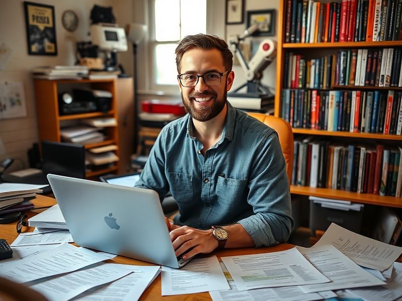 A split-image illustration: on one side, a professional portrait of Brian Hooker in a lab coat with technical documents; on t