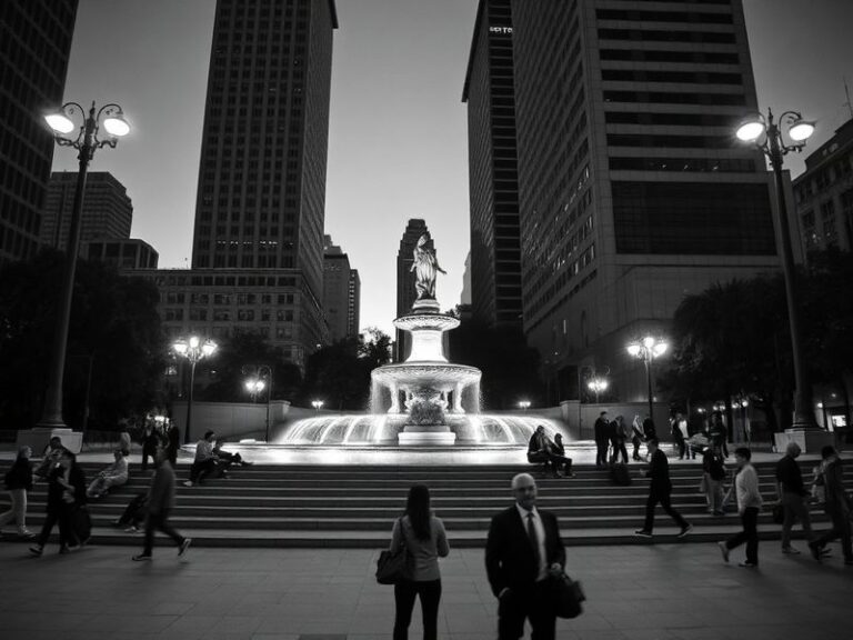 A sleek, modern office interior with a large Pershing Square Capital Management logo on the wall, featuring a diverse team of
