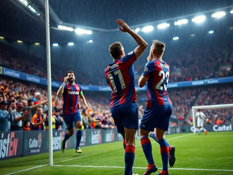 A wide-angle shot of Levante's Ciutat de València stadium during the match, showing players in action under bright stadium li