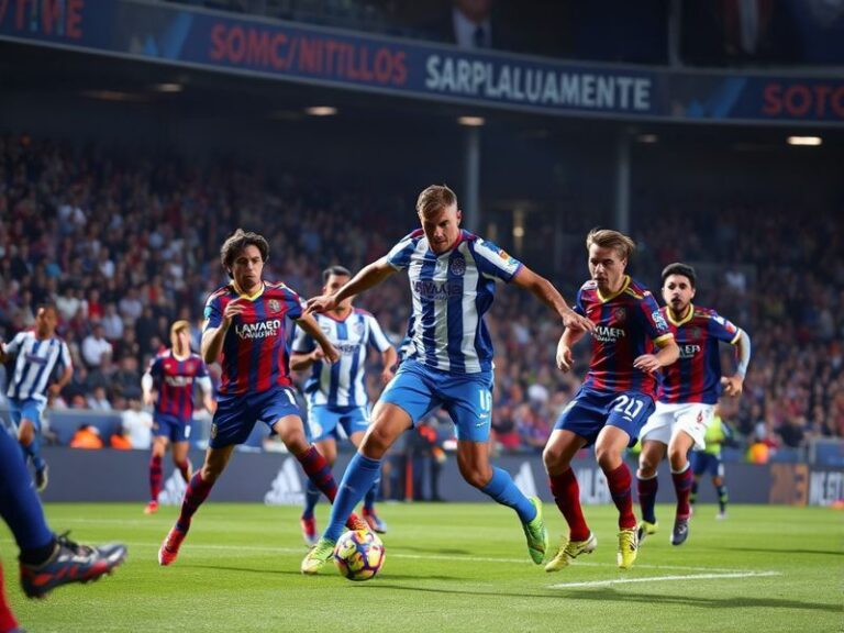A mid-action shot from a Levante vs Getafe match at Estadi Ciutat de València, showing players in blue-and-white and red-and-
