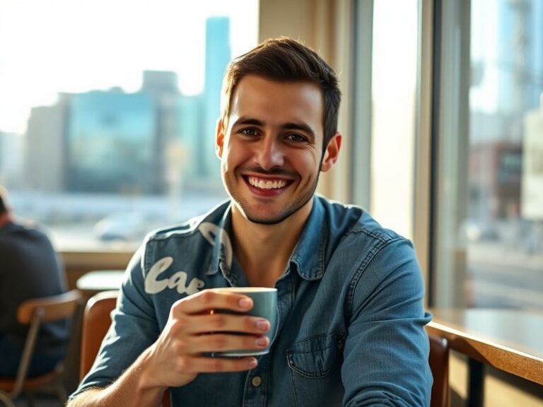 A professional headshot of Adam Thomas in a casual yet polished setting, possibly outdoors with soft natural lighting. He is