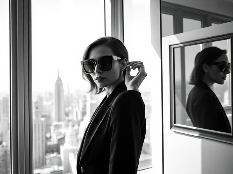 A portrait of Miss J Alexander in a stylish outfit, standing confidently against a neutral background. She is dressed in a mi