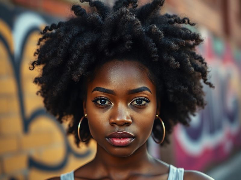 A vibrant studio-style portrait of Flau’jae Johnson mid-laugh, wearing bold makeup and a stylish outfit, with neon lighting a