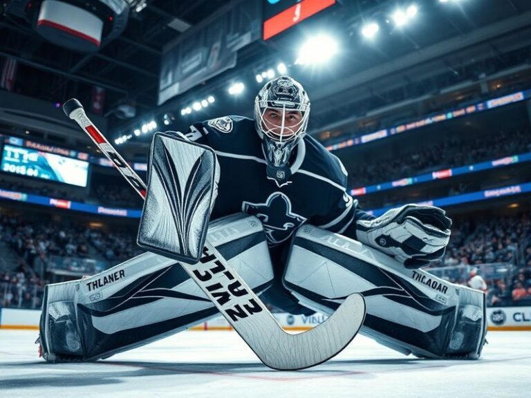 A dynamic action shot of Dan Vladar in full NHL gear, mid-save during a game at TD Garden, with a blurred crowd in the backgr