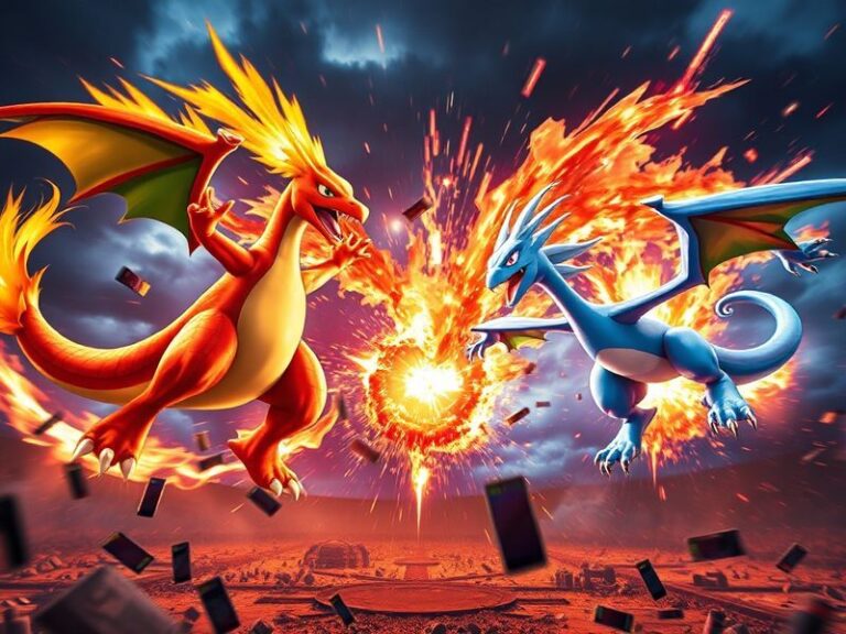 A dynamic scene featuring Mega Rayquaza EX and other key cards from the Mega Evolution Chaos Rising expansion, with a competi