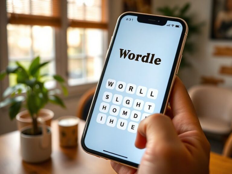 A close-up of a smartphone screen displaying the Wordle game interface on April 13, with colorful letter tiles and a partiall