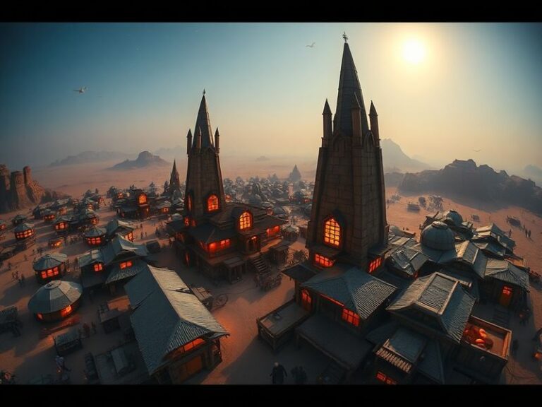 A vibrant scene from Star Wars: Galaxy’s Edge at Disneyland, featuring the towering black spires of Black Spire Outpost, the